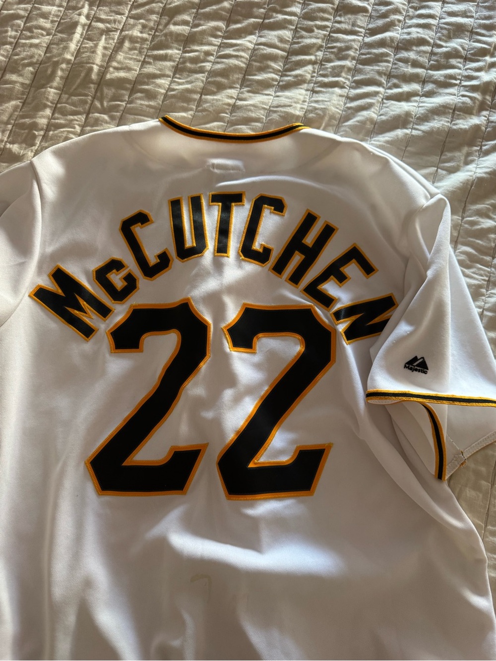 Majestic Men’s White McCutchen #22 Baseball Jersey with Black and Gold Trim